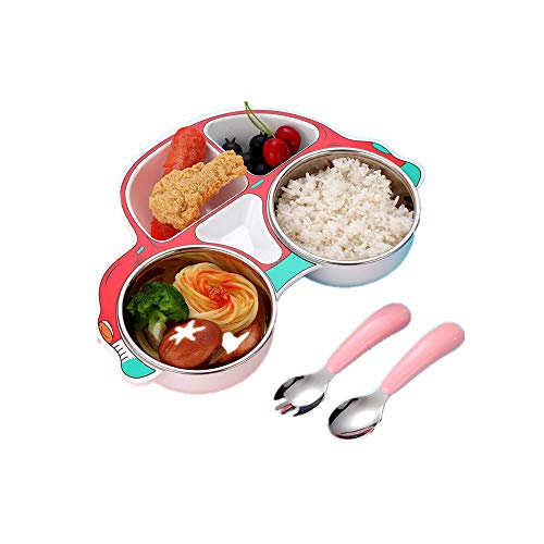 子供用プレート皿 子ども用皿 仕切り 子供食器セット ボウルセット 幼児 車皿 子供 離乳食 食器 食事用ミニマット ピッタリ吸着 ン製ベビー食器 子供の自動車プレート (E)