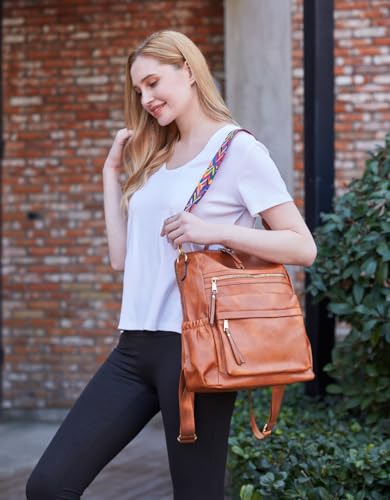 Women Backpack Purse, Fashion Leather Designer Ladies Rucksack, Convertible Travel Shoulder Bag with Colorful Strap