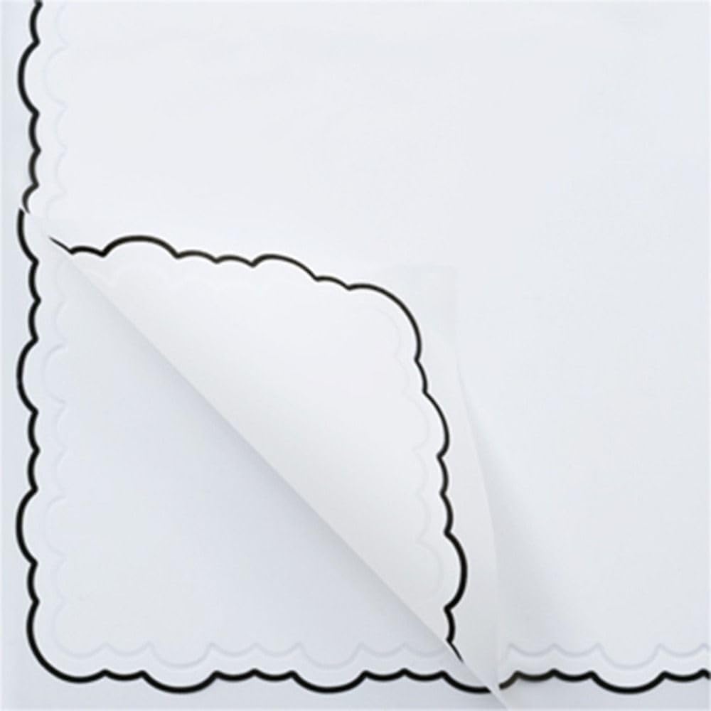 Zarwani - 30 Sheets Korean Style Waterproof White Bouquet Wrapping Paper (58cm x 58cm, 60 Microns) | Wavy Line Design, Giftwrap for Flowers & DIY Christmas Gift Wrapping Paper (30, Wavy Line White)