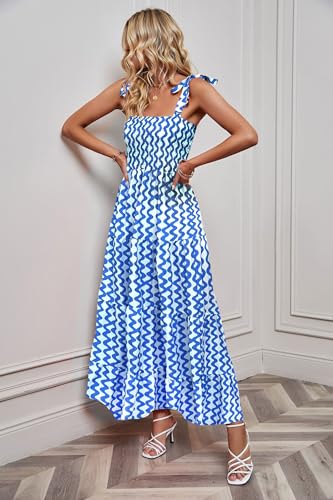 Image of kinstell Women's Summer Boho Spaghetti Strap Square Neck Ruffle Casual Flowy Long Dress Beach Swing Party Maxi Dress