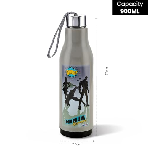 Image of Nayasa Whip 900 ml Insulated Inner Steel Water Bottle | Wide Mouth Leakproof Bottle | BPA-Free Durable Water Bottle | Grey