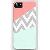 EVERMARKET(TM) Mint & Coral Chevron Block on Case for Iphone 5G Case Iphone 5/5s/5g Case,plastic Cover Includes Screen Protector and Cleaning Cloth (Color 1)