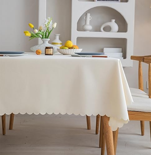Fusehngre 51x 71 Waterproof Rectangle Tablecloth Oil Spill Proof Wrinkle Resistant Table Cover Cotton 4-6 Seats Table Cloth for Dining, Kitchen, 130 x 180 cm Ivory