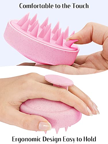Image of HEETA Scalp Massager Hair Growth, Soft Silicone Scalp Scrubber Shampoo Brush for Exfoliation, Dandruff Removal & Head Massage Stress Relax, Wet & Dry Use for Thick, Thin Hair Care, Wheat Straw Pink