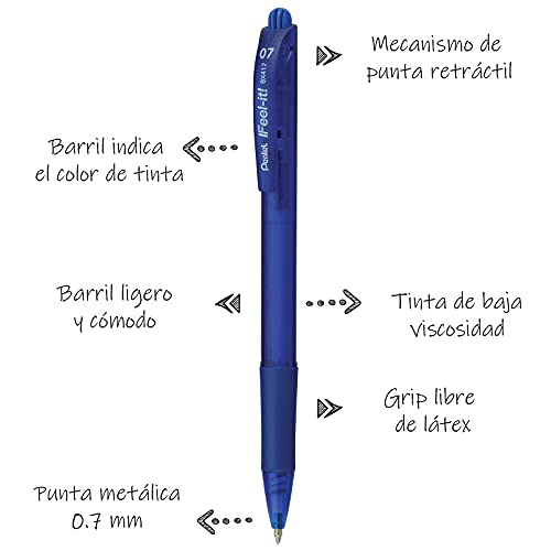 Caneta Esferografica Feel It 0, 7mm Azul - Caixa com 12 Unidade(s), Pentel, BX417-C, Azul