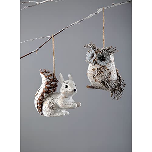 Nature Vibe White Owl Squirrel Christmas Ornaments, Set Of 2 Birch Decor For Winter Wonderland Ornaments,Forest Animals Figurines As Christmas Decoration,Gifts For Festival Or Home Decor Accents #TOP6
