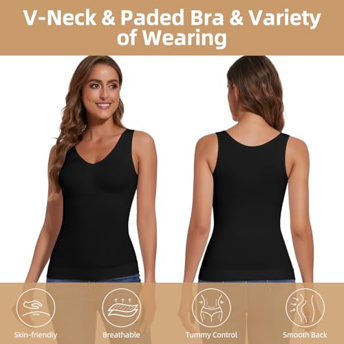 Image of JOYSHAPER Women Shapewear Tops with Padded Bra Camisole Shapewear Tank Tops | V-Neck Cami Shaper, Tank Tops With Built In Bras, Compression Tank Tops, Tummy Control Shapewear Camisoles,Daily Wear Tops
