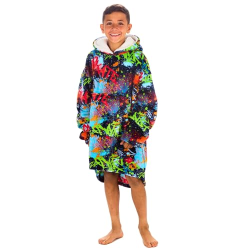 Panzy Oversized Kids Gaming Hoodie Blanket for Boys & Girls – Kids Long Sleeve Hooded Sweatshirt, Cozy Pullover Jumper Blanket - 8-13 Years (Graffi Gamer)