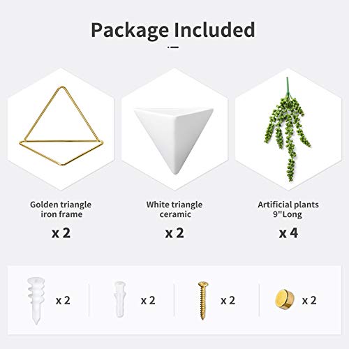 Dahey Geometric Wall Planter Hanging Vase With Artificial Succulent Plants Fake String Of Pearls Modern Small Ceramic Wall Decor For Indoor Outdoor Home Office Garden, 2 Pack #TOP5