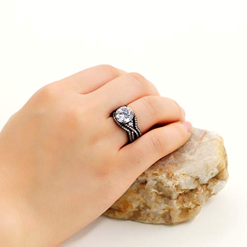 Uloveido Black Plated Big White CZ Infinity Bridal Rings Set 3pcs Stack Wedding Band Infinity Rings for Women Y11302