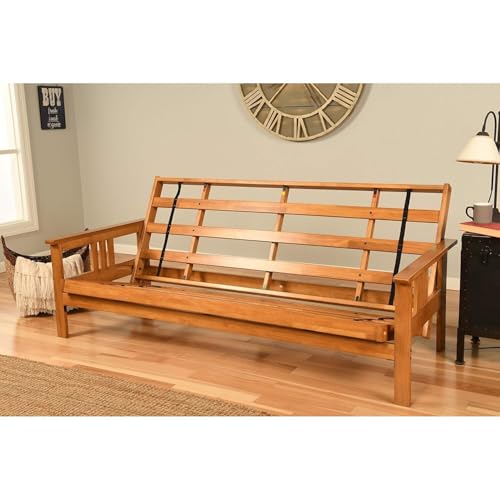 HomeStock Wood Futon Frame Queen Size - Classic Style Sofa Bed with Mission Arms Frame Only/Butternut