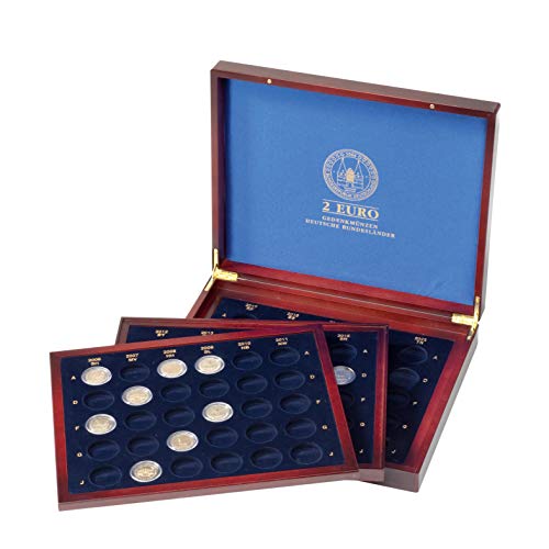 Estuche Leuchtturm VOLTERRA Trio de Luxe de madera para 80 monedas de 2 euros alemanas