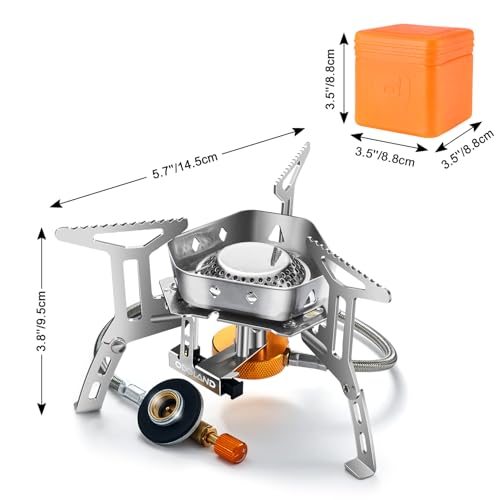 Odoland 3500W Windrpoof Camp Stove Camping Gas Stove with Fuel Canister Adapter, Piezo Ignition, Carry Case, Portable Collapsible Stove Burner for Outdoor Backpacking Hiking and Picnic