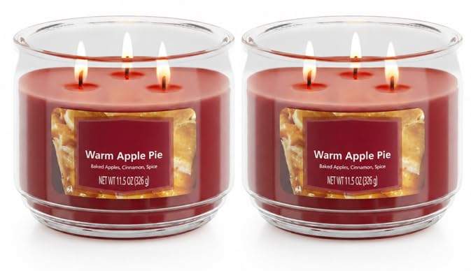 Warm Apple Pie Scented 3-Wick Glass Jar Candle 11.5 oz. (Pack of 2)