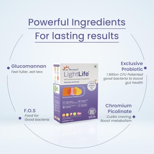 Image of Dr. Morepen LightLife Pre-Meal Nutrition Mix | Controls Appetite & Reduces Cravings | For Men & Women 10 Sachets | 5 Flavors Assorted
