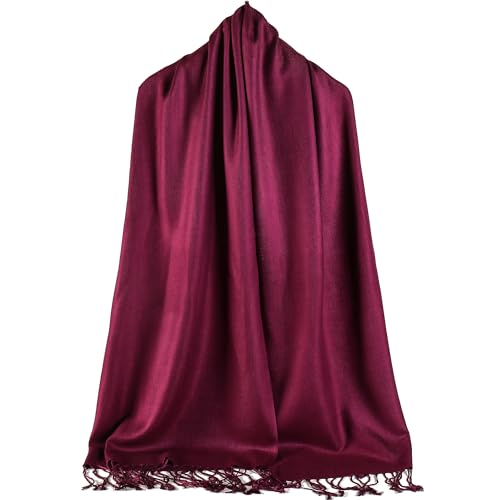Solid Color Pashmina Silky Scarf Shawl Wrap Twill Woven Soft Large With Fringes - Main Image