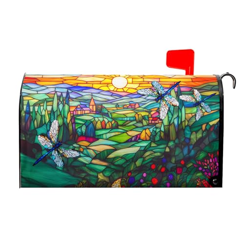 Image of Spring Summer Dragonflies Mailbox Covers Magnetic Large Size 25x21 Inch Spring Flowers Mail Box Cover Farmhouse Abstract Floral Mailbox Wraps Post Letter Box Cover for Home Garden Yard Decora