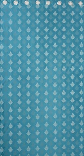 Image of Semi Room Darkening Curtains, Aqua, Tree Print, 4x7 ft, Set of 2