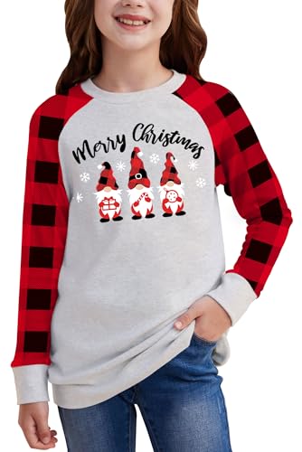 Image of BesserBay Girl's Christmas Buffalo Plaid Raglan Top Funny Holiday Graphic Shirt 4-14 Years