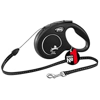 flexi® Classic S | 5m Seil Roll-Leine für kleine Hunde bis 12 kg | Schwarz | ausziehbare Hundeleine | Gewicht 160.4 gr | Maße 9.6 x 16.2 cm