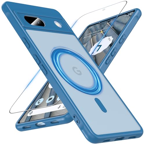 Coque magnétique pour Google Pixel 7A bleu clair avec film écran et dos anti-rayure