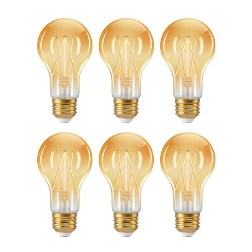 EDISHINE Vintage LED Edison Bulbs 8W, 60W Equivalent, 2200K Amber Warm Light, A19 Antique Edison Light Bulb with 80+ CRI, A19 Dimmable LED Bulbs, 700LM, E26 Medium Base, 6 Pack