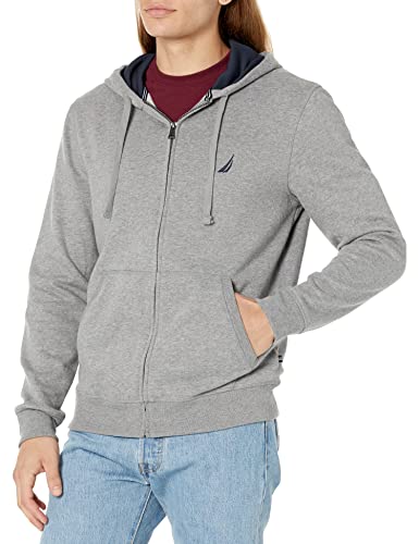 Nautica mens Nautica Men's Anchor Fleece Full-zip Hoodie Hooded Sweatshirt, Stone Grey Heather, Small US