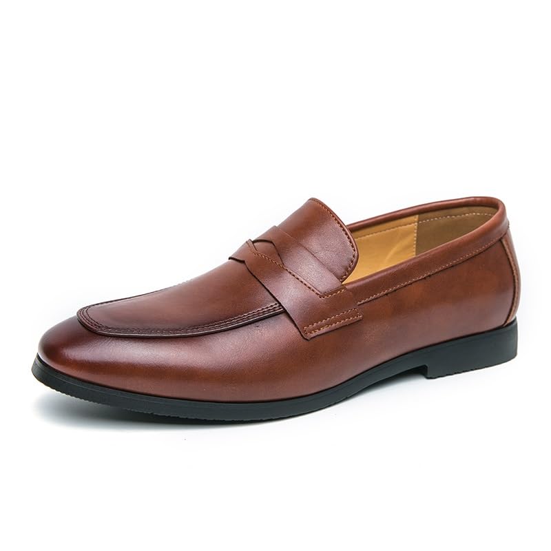 Mens Loafers Pointed Toe Vegan Leather Penny Loafers Lightweight Flexible Comfortable Outdoor Wedding Slip-on