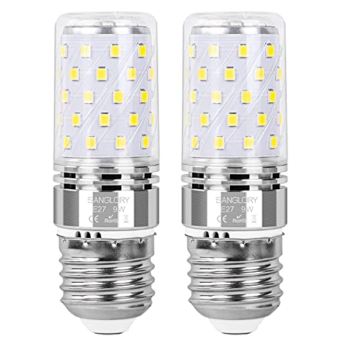 SanGlory Bombilla LED E27 Luz Fría 6000K, 9W Equivalente a 80W, 950 Lúmen, Bombillas LED E27 Blanco Frío, Ángulo 360°, AC175-265V, No Regulable, Pack de 2