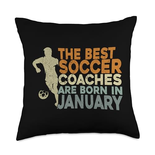 Soccer Coaching Men Training January Soccer Coach Birthday Throw Pillow