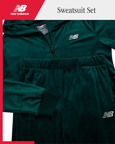 New Balance Active Girls Sweat Set - 2 Piece Velour Zip Up Hoodie Sweatshirt and Girls Pants Tracksuit Athletic Set (7-12)2
