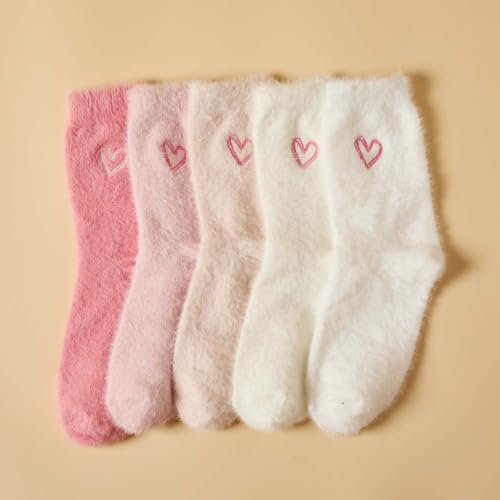 Image of SISOSOCK 5 Pairs Fuzzy Soft Cozy Comfy Socks Warm Birthday Gifts for Women