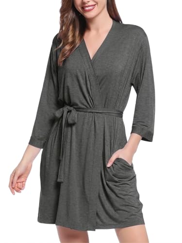 Image of Joyaria Women Bamboo Viscose Robe Super Soft Comfy Summer Cooling Short Lightweight Bathrobe with Pocket S-XXL
