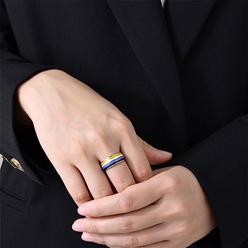 Image of Unisex 8mm Colorful Stripes Pride Ring | Stainless Steel, Unique Cool Enamel, Homosexuals LGBT Gay, Eternity Couple Wedding Band