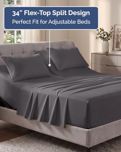 Image of Flex Top Split Head King Sheet Set - 4 Piece Extra Deep Sheets - Dark Grey