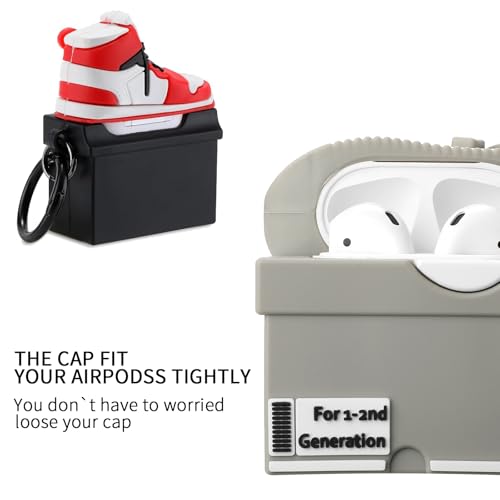 Image of [2Pack] Gedicht for Apple Airpods 2nd Generation Case Cover, Cute Cartoon Shoe Box Soft Silicone Protective Cases for AirPods 1&2 Case with Keychain for Women Men, Red+Light Gray