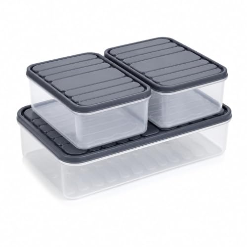 Image of Fridge Storage Containers Set of 3 with Lids | Food Grade Plastic Refrigerator Organizer | 1 x 2500ml & 2 x 1200ml Stackable Kitchen Storage Boxes for Fruits, Vegetables & Meal Prep (2-1200 1-2500)