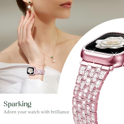 SUPOIX Compatible with Apple Watch Band S11 S10 42mm + Case, Women Jewelry Bling Diamond Replacement Strap & Soft TPU Case for iWatch Series 11/10 (42mm,Pink) by SUPOIX - Image 2