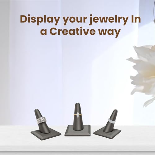 Image of Novel Box Single Finger Steel Gray Ring Stand Holder Jewelry Display 2X2X2 + NB Cleaning Cloth