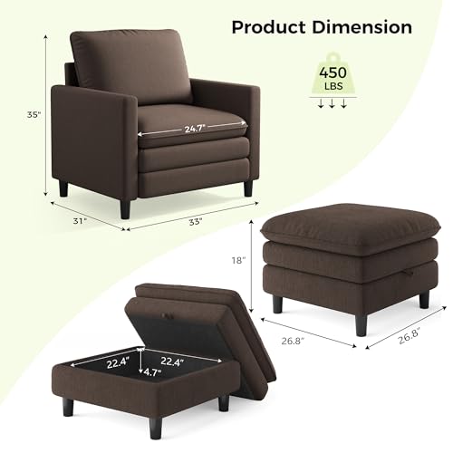 Image of Welzona 3-Layers Cloud Accent Chair with Ottoman, 33 inch Teddy Reading Chair