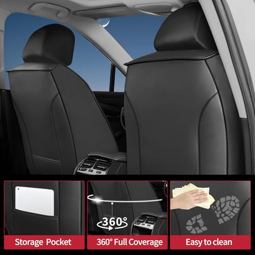 Image of Fit Outback Car Seat Covers for Subaru Outback 2010-2024 2025 2026 - Upgraded Premium Waterproof & Breathable Leather, Airbag Compatible, All-Weather Seat Cushion Protector (2 Front /Black)