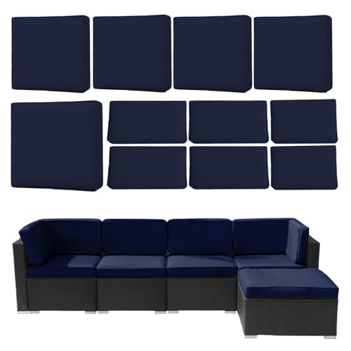 Nevsokio 11 Pcs Outdoor Patio Cushion Cover Replacement, Waterproof Patio Cushion Covers, Outdoor Furniture Cushion Covers Set for 6 Seat Wicker Rattan Sofa (Navy Blue)