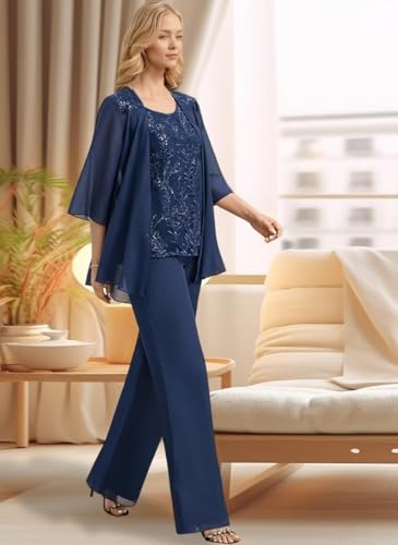 3 Pieces Mother of The Bride Pant Suits for Women Dressy Lace Appliques Formal Wedding Dress with Jacket3