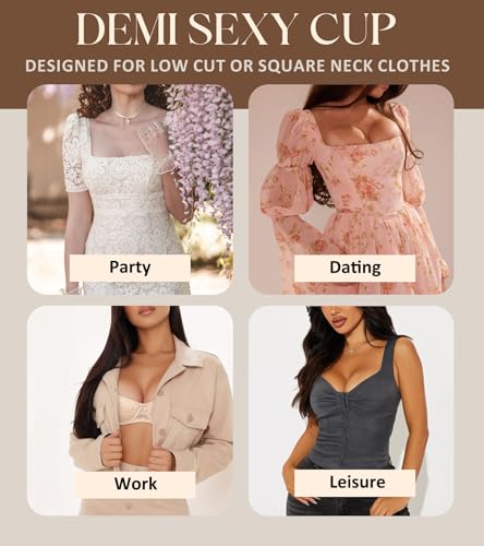 HACI Balconette Bra for Women Sexy Scoop Neck Low Cut Everyday Push Up Demi Half Cup Lightly Padded Shelf Underwire4