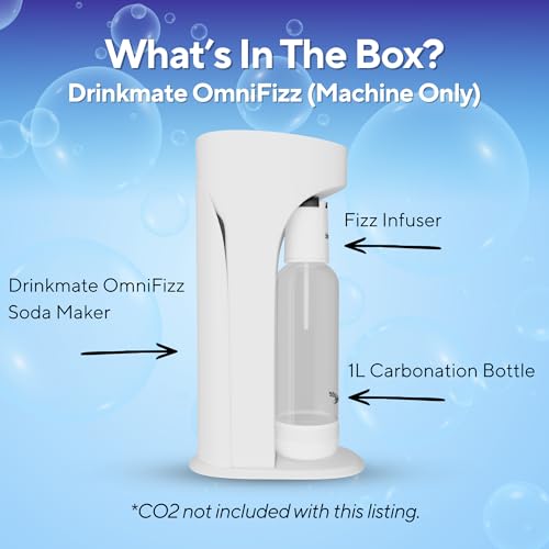 Image of Drinkmate OmniFizz Sparkling Water Maker & Soda Streaming Machine | Carbonates Any Drink | BPA-Free Bottle | No Batteries or Electricity Required | CO2 Not Included (Classic White)