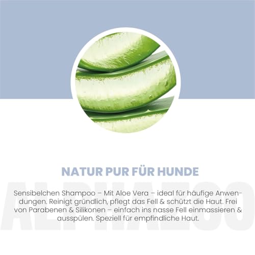 alphazoo Sensibelchen Shampoo für Hunde 250 ml - mildes Hundeshampoo mit Aloe Vera für empfindliche Hundehaut - sanfte Reinigung für glänzendes und geschmeidiges Hundefell