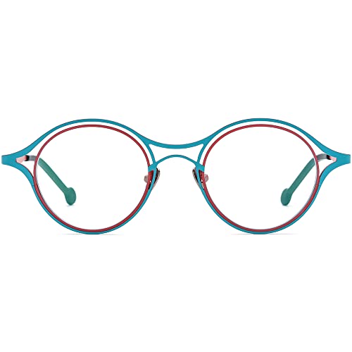 Image of FONEX Colorful Pure Titanium Glasses Frame Women Retro Round Eyeglasses