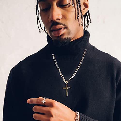 Captainsteel Cross Necklace For Men - Stainless Steel Silver/Gold Plain Cross Pendant Necklace Simple Jewelry Gifts, 24 Inches 3:1 Figaro Link Chain 4/5/6Mm Width #TOP3