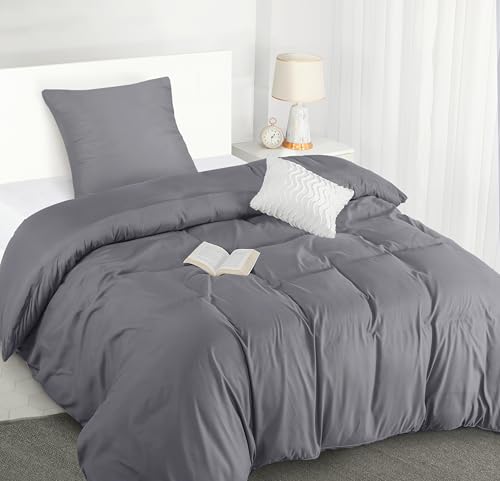 Image of Utopia Bedding Bed Linen 140 x 200 cm + 1 Pillowcase 65 x 65 cm, Grey | Microfibre duvet cover with zip, Oeko-Tex certified, easy to assemble - ideal for home and hotels