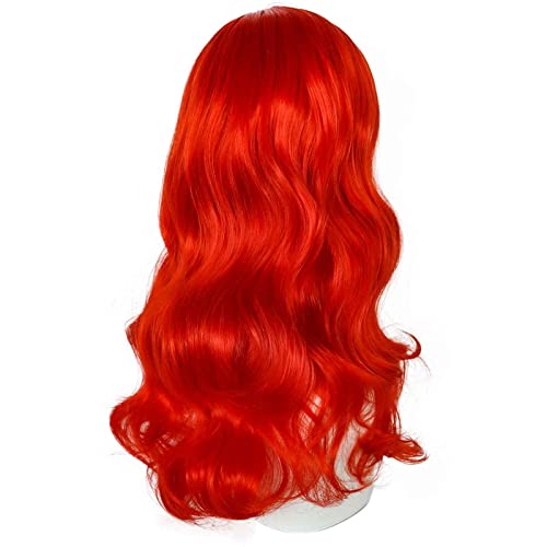Anogol 8Pcs Set Red Wig For Girls Princess Cosplay Long Wavy Wig Princess Wig For Girls Costume Set Long Red Wig For Kids Princess Cosplay Party Halloween{Wig+Hair Cap+Gloves+Crown+Stick+Necklace+Earrings+Ring} #TOP3